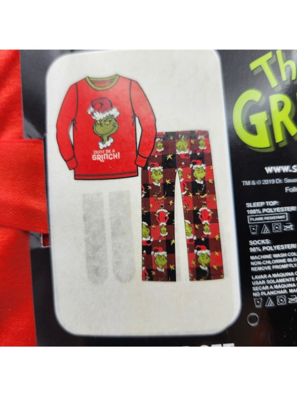 The Grinch Dr Seuss Crew Neck LS Red Black Pajamas PJ Loungewear Youth 6 /6X NEW - Picture 3 of 4